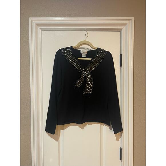 Once 1 Again Sweater Black Beaded Size Large - Picture 1 of 5
